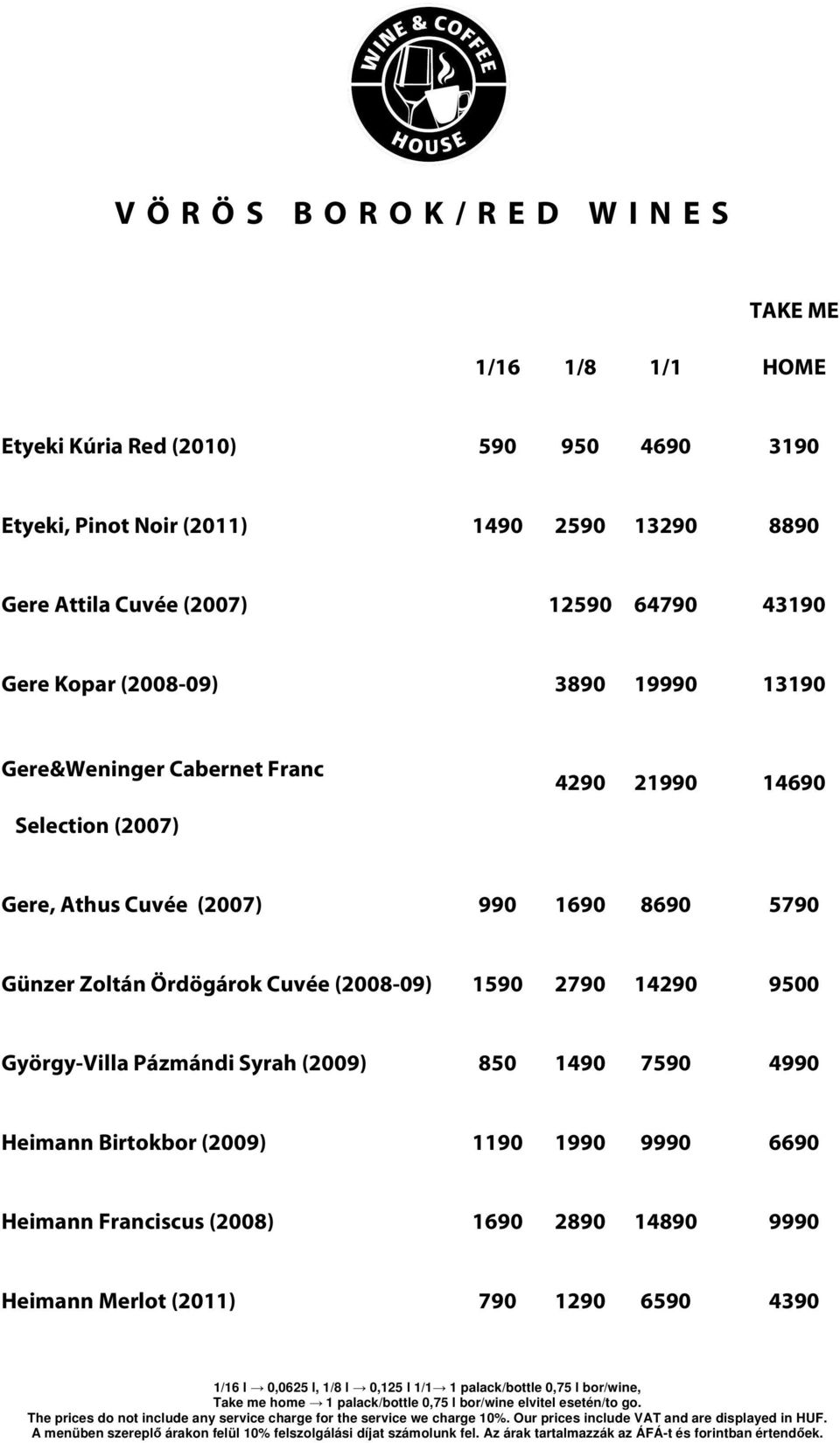 21990 14690 Gere, Athus Cuvée (2007) 990 1690 8690 5790 Günzer Zoltán Ördögárok Cuvée (2008-09) 1590 2790 14290 9500 György-Villa Pázmándi Syrah