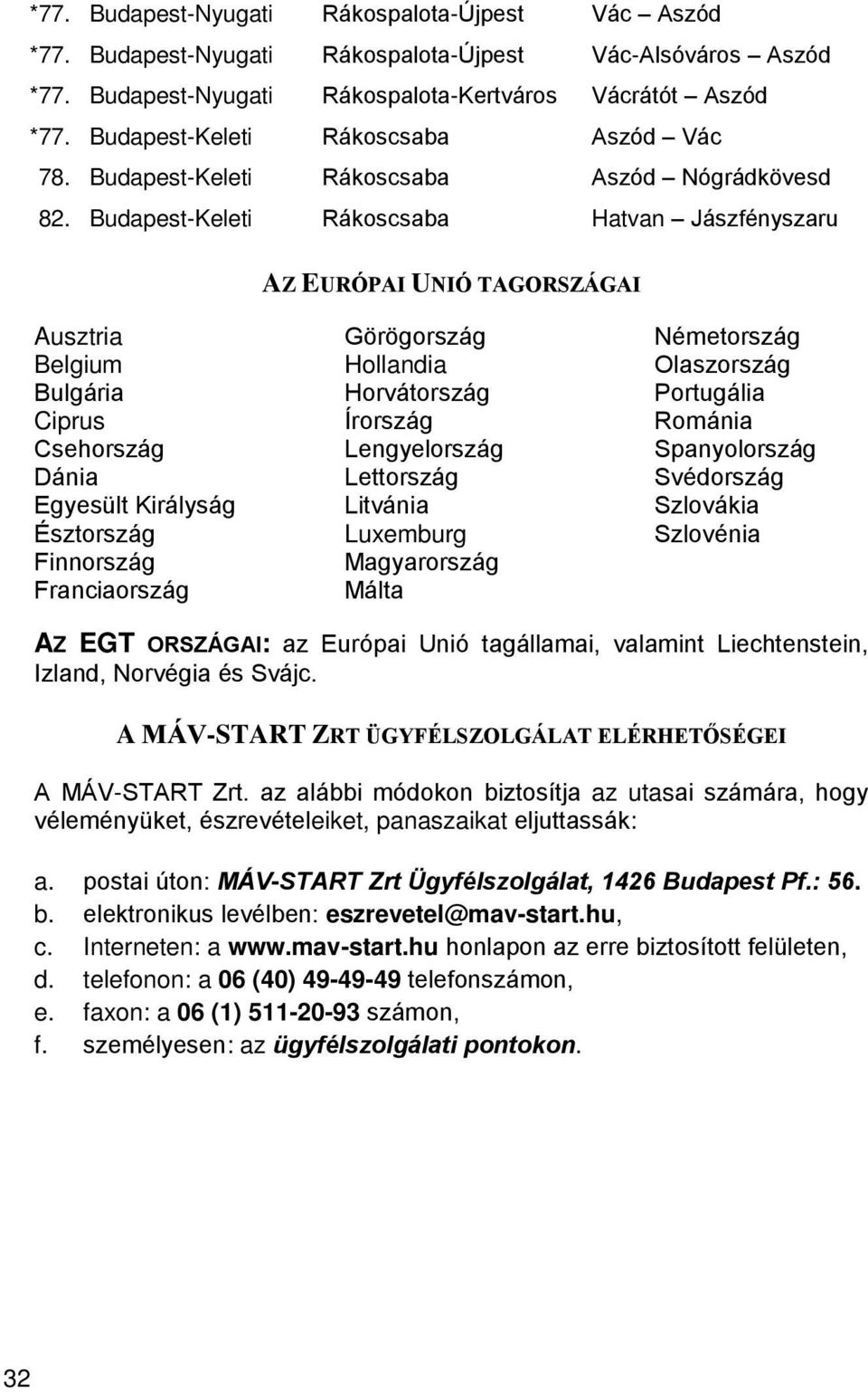 Budapest-Keleti Rákoscsaba Hatvan Jászfényszaru AZ EURÓPAI UNIÓ TAGORSZÁGAI Ausztria Belgium Bulgária Ciprus Csehország Dánia Egyesült Királyság Észtország Finnország Franciaország Görögország