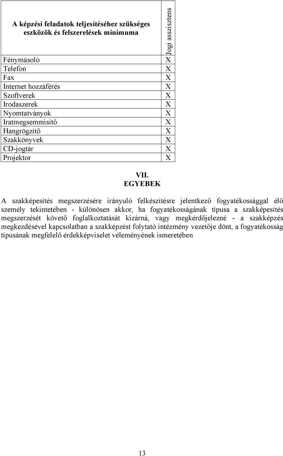 EGYEBEK A szakképesítés megszerzésére irányuló felkészítésre jelentkező fogyatékossággal élő személy tekintetében - különösen akkor, ha fogyatékosságának típusa a