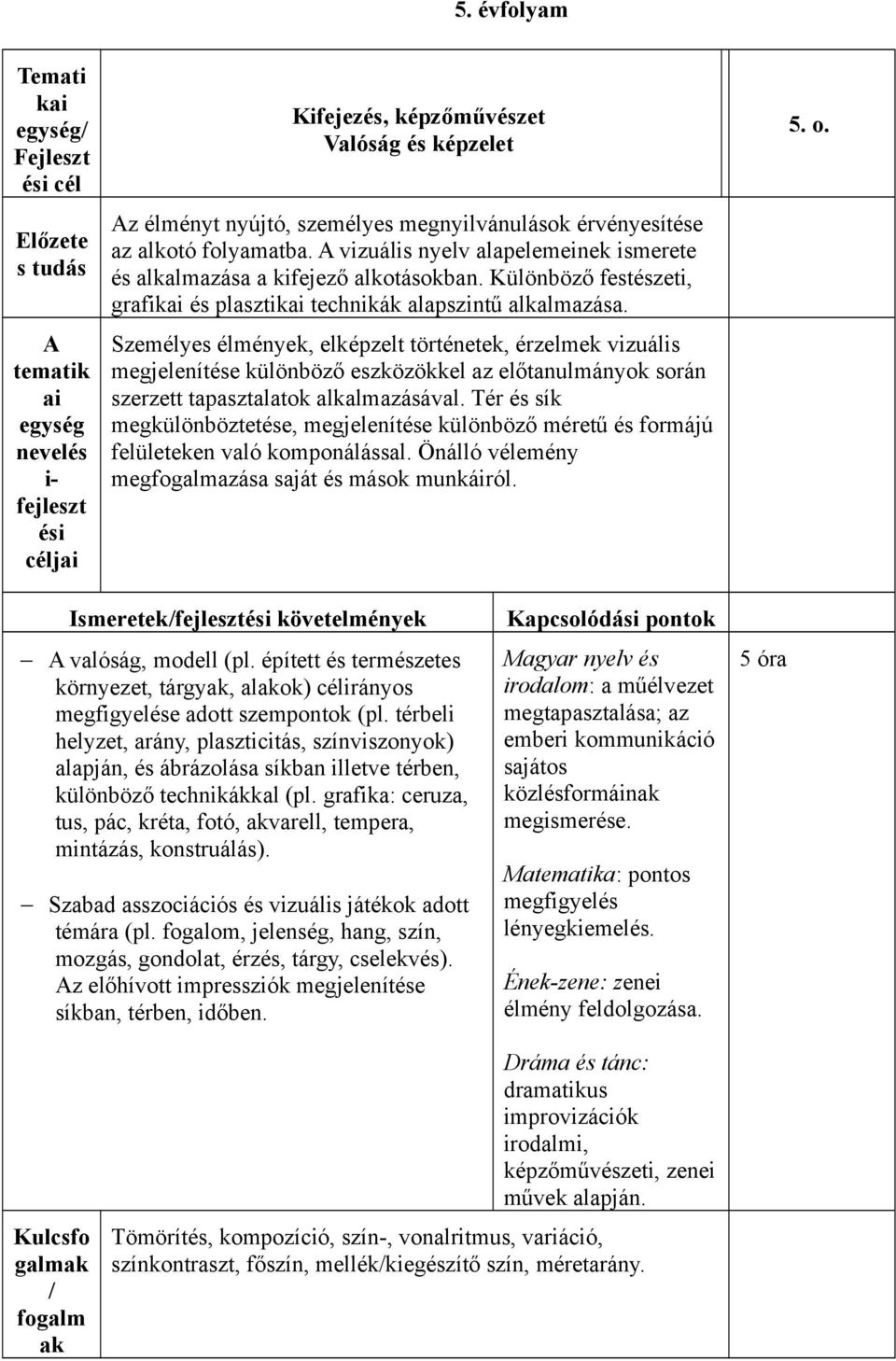 Különböző festészeti, grafikai és plasztikai technikák alapszintű alkalmazása.