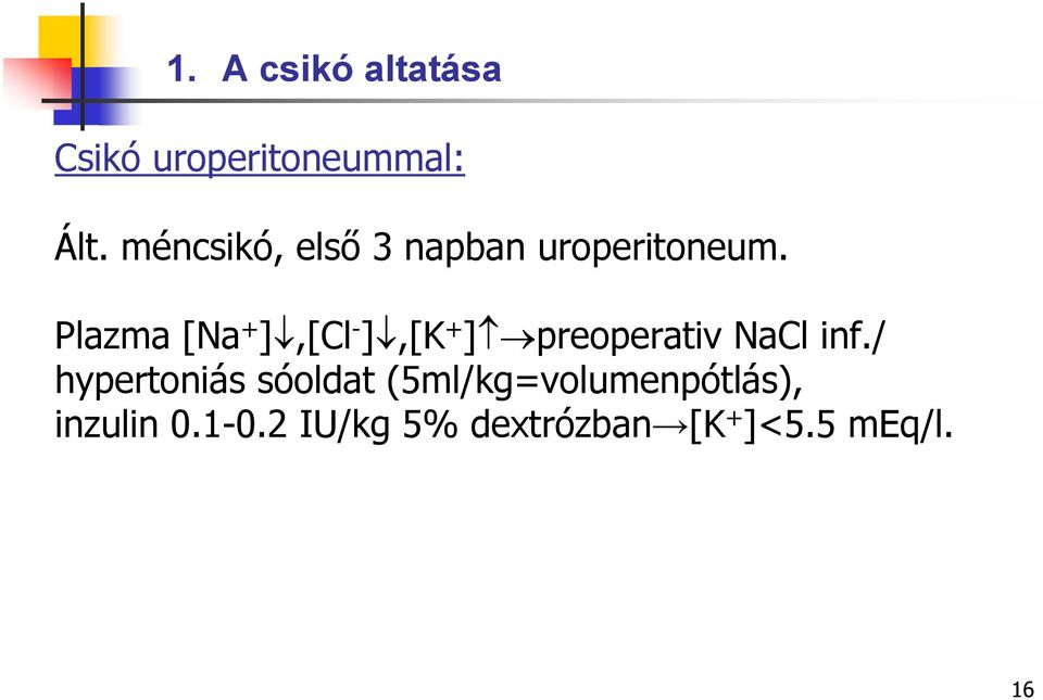 Plazma [Na + ],[Cl - ],[K + ] preoperativ NaCl inf.