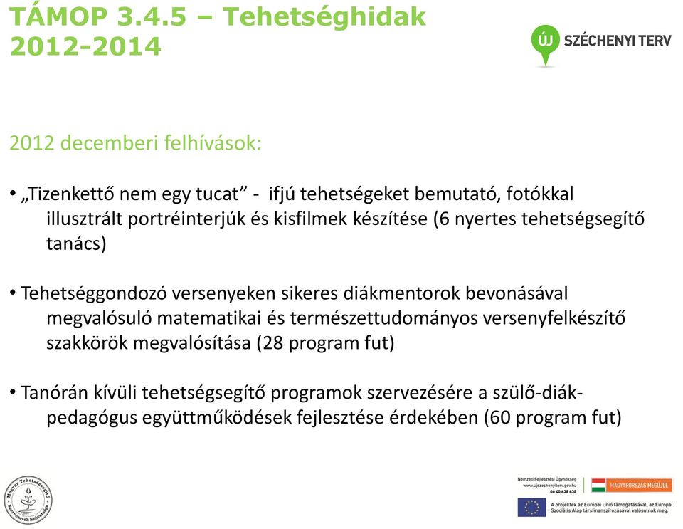 bevonásával megvalósuló matematikai és természettudományos versenyfelkészítő szakkörök megvalósítása (28 program fut)