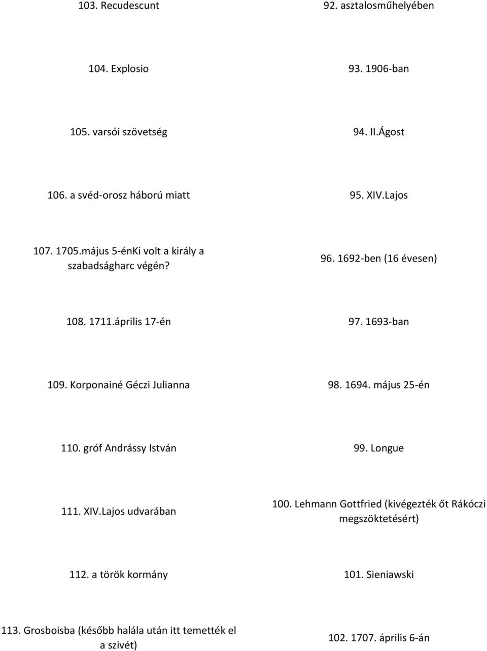 96 1692-ben (16 évesen) 18 1711április 17-én 97 1693-ban 19 Korponainé Géczi Julianna 98 1694 május 25-én 11 gróf Andrássy István