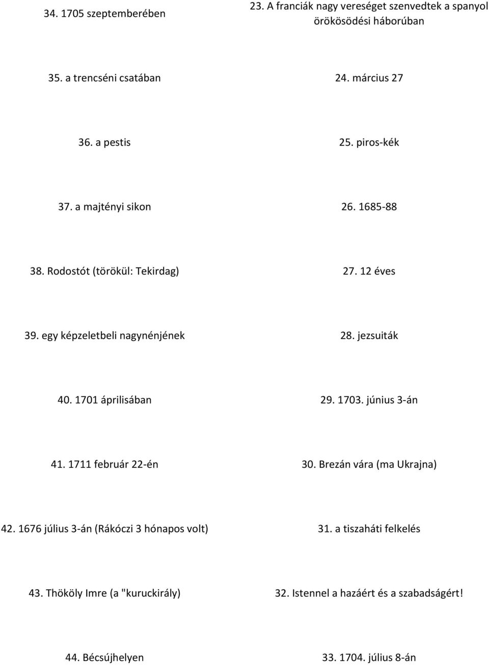 jezsuiták 4 171 áprilisában 29 173 június 3-án 41 1711 február 22-én 3 Brezán vára (ma Ukrajna) 42 1676 július 3-án (Rákóczi 3 hónapos