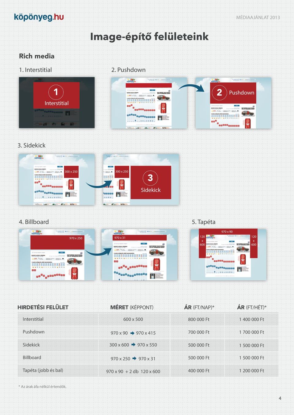 800 000 Ft 400 000 Ft Pushdown 970 x 90 970 x 45 700 000 Ft 700 000 Ft Sidekick x 600 970 x 550 500 000 Ft 500 000 Ft Billboard 970 x