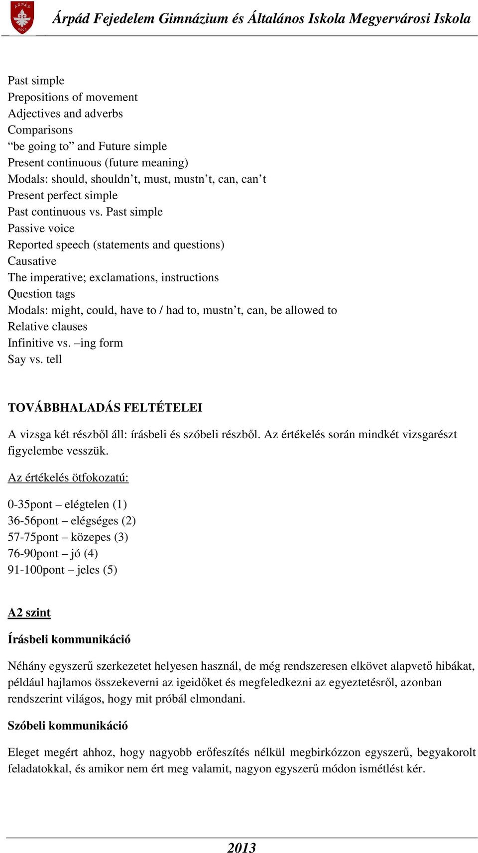 Past simple Passive voice Reported speech (statements and questions) Causative The imperative; exclamations, instructions Question tags Modals: might, could, have to / had to, mustn t, can, be