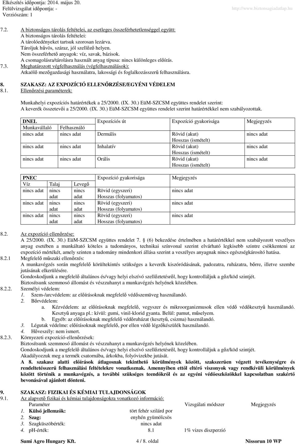 Meghatározott végfelhasználás (végfelhasználások): Atkaölő mezőgazdasági használatra, lakossági és foglalkozásszerű felhasználásra. 8. SZAKASZ: AZ EXPOZÍCIÓ ELLENŐRZÉSE/EGYÉNI VÉDELEM 8.1.