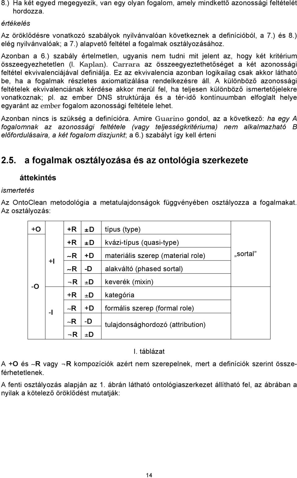 Carrara az összeegyeztethetőséget a két azonossági feltétel ekvivalenciájával definiálja.