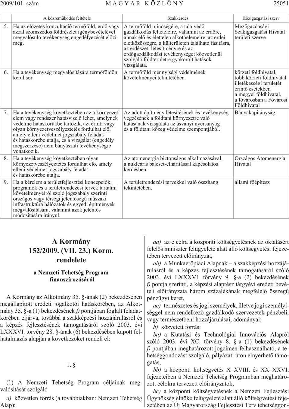 Ha a tevékenység megvalósítására termõföldön kerül sor. 7.