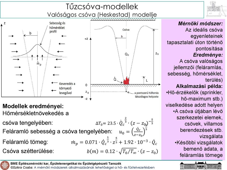 12 T 0 T z z 0 Mérnöki módszer: Az ideális csóva egyenleteinek tapasztalati úton történő pontosítása Eredménye: A csóva valóságos jellemzői (feláramlás, sebesség, hőmérséklet,