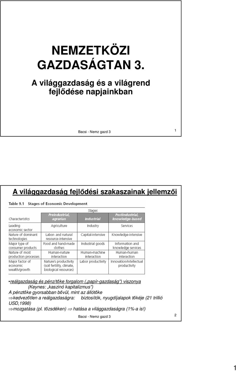 jellemzıi reálgazdaság és pénz/tıke forgalom ( papír-gazdaság ) viszonya (Keynes: kaszinó kapitalizmus ) A pénztıke