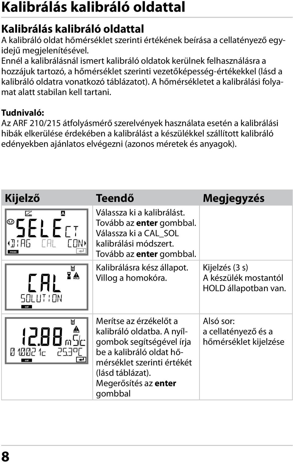 A hőmérsékletet a kalibrálási folyamat alatt stabilan kell tartani.