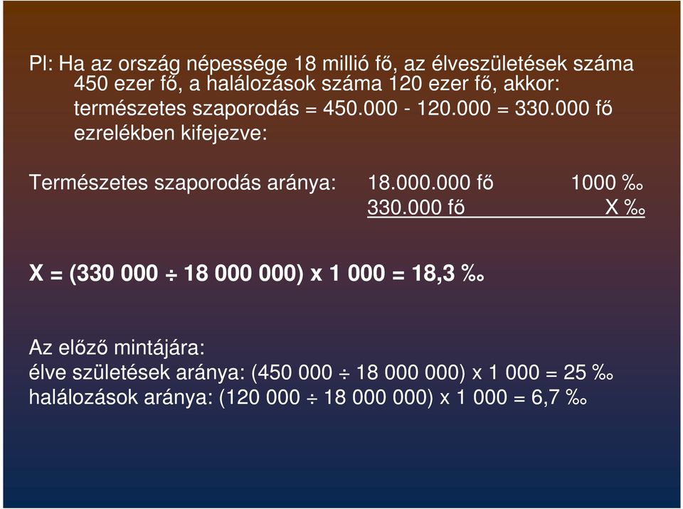 000 fő ezrelékben kifejezve: Természetes szaporodás aránya: 18.000.000 fő 1000 330.