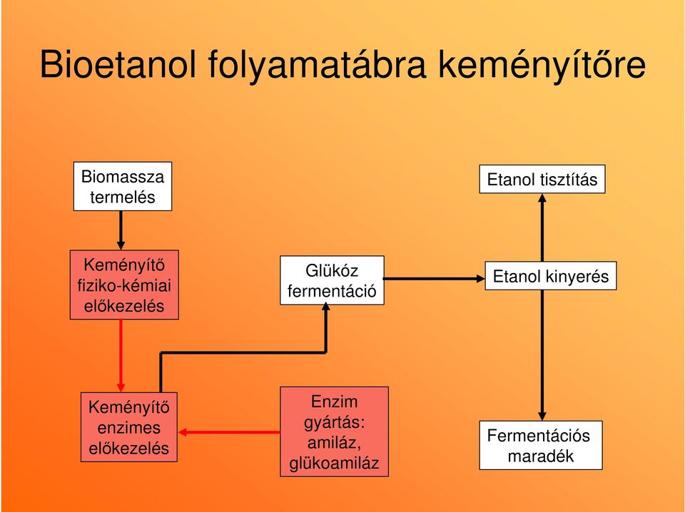 Glükóz fermentáció Etanol kinyerés Keményítı enzimes