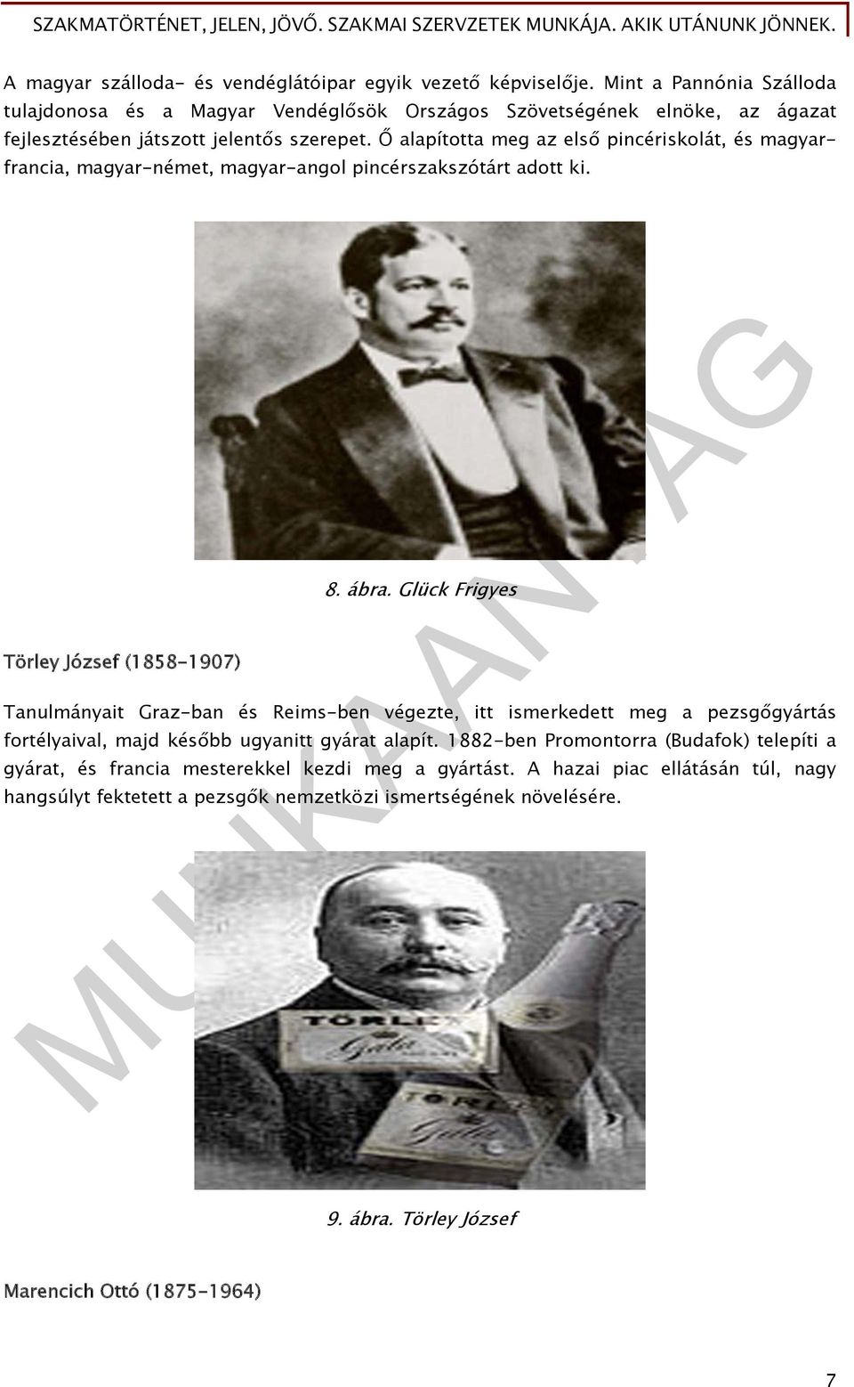 Ő alapította meg az első pincériskolát, és magyarfrancia, magyar-német, magyar-angol pincérszakszótárt adott ki. Törley József (1858-1907) 8. ábra.