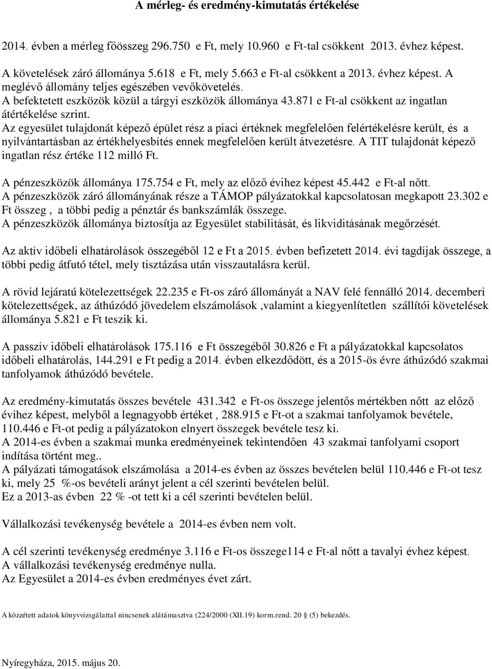 871 e Ft-al csökkent az ingatlan átértékelése szrint.