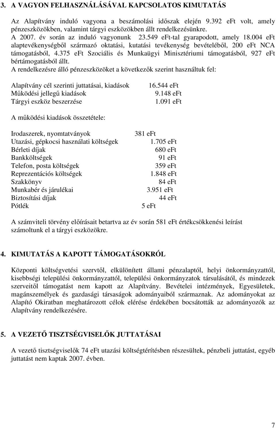 375 eft Szociális és Munkaügyi Minisztériumi támogatásból, 927 eft bértámogatásból állt.