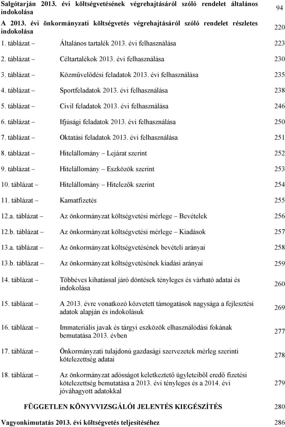 táblázat Sportfeladatok 2013. évi felhasználása 238 5. táblázat Civil feladatok 2013. évi felhasználása 246 6. táblázat Ifjúsági feladatok 2013. évi felhasználása 250 7.