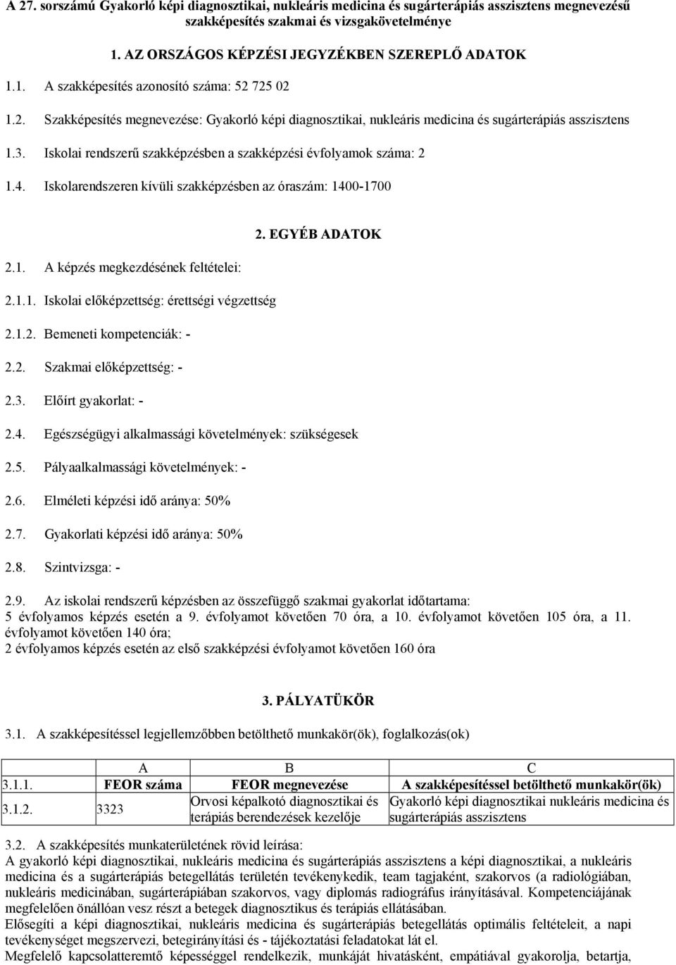 Iskolai rendszerű szakképzésben a szakképzési évfolyamok száma: 2 1.4. Iskolarendszeren kívüli szakképzésben az óraszám: 1400-1700 2.1. A képzés megkezdésének feltételei: 2.1.1. Iskolai előképzettség: érettségi végzettség 2.