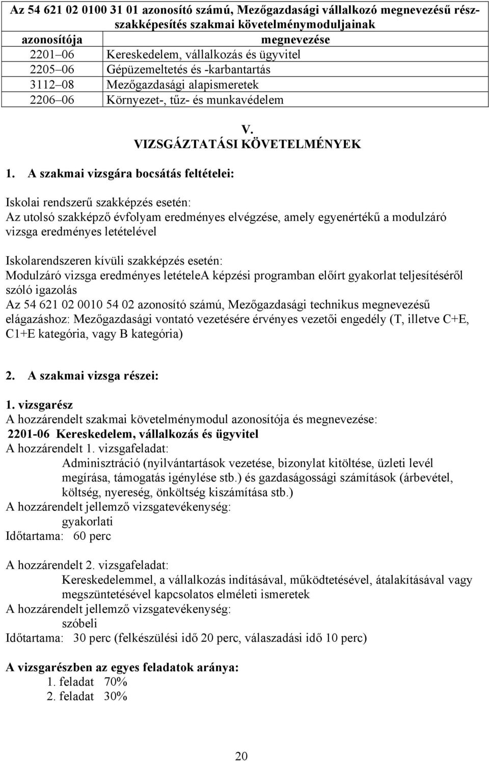 VIZSGÁZTTÁSI KÖVETELMÉNYEK Iskolai rendszerű szakképzés esetén: z utolsó szakképző évfolyam eredményes elvégzése, amely egyenértékű a modulzáró vizsga eredményes letételével Iskolarendszeren kívüli