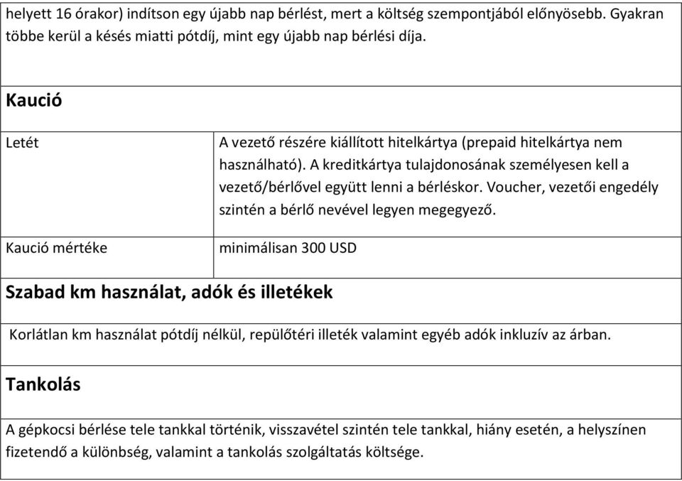 A kreditkártya tulajdonosának személyesen kell a vezető/bérlővel együtt lenni a bérléskor. Voucher, vezetői engedély szintén a bérlő nevével legyen megegyező.