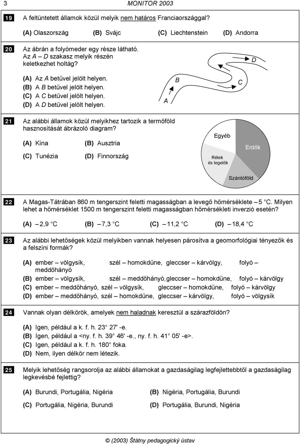 A B C 21 Az alábbi államok közül melyikhez tartozik a termőföld hasznosítását ábrázoló diagram?