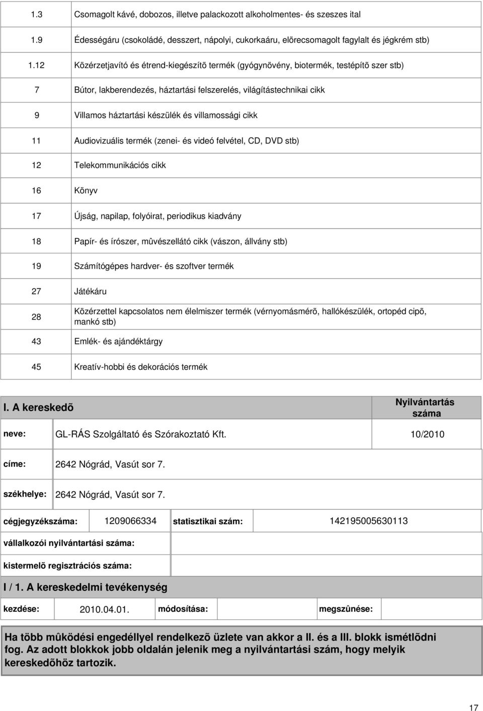 villamossági cikk 11 12 Audiovizuális termék (zenei- és videó felvétel, CD, DVD stb) Telekommunikációs cikk 16 Könyv 17 Újság, napilap, folyóirat, periodikus kiadvány 18 19 Papír- és írószer,