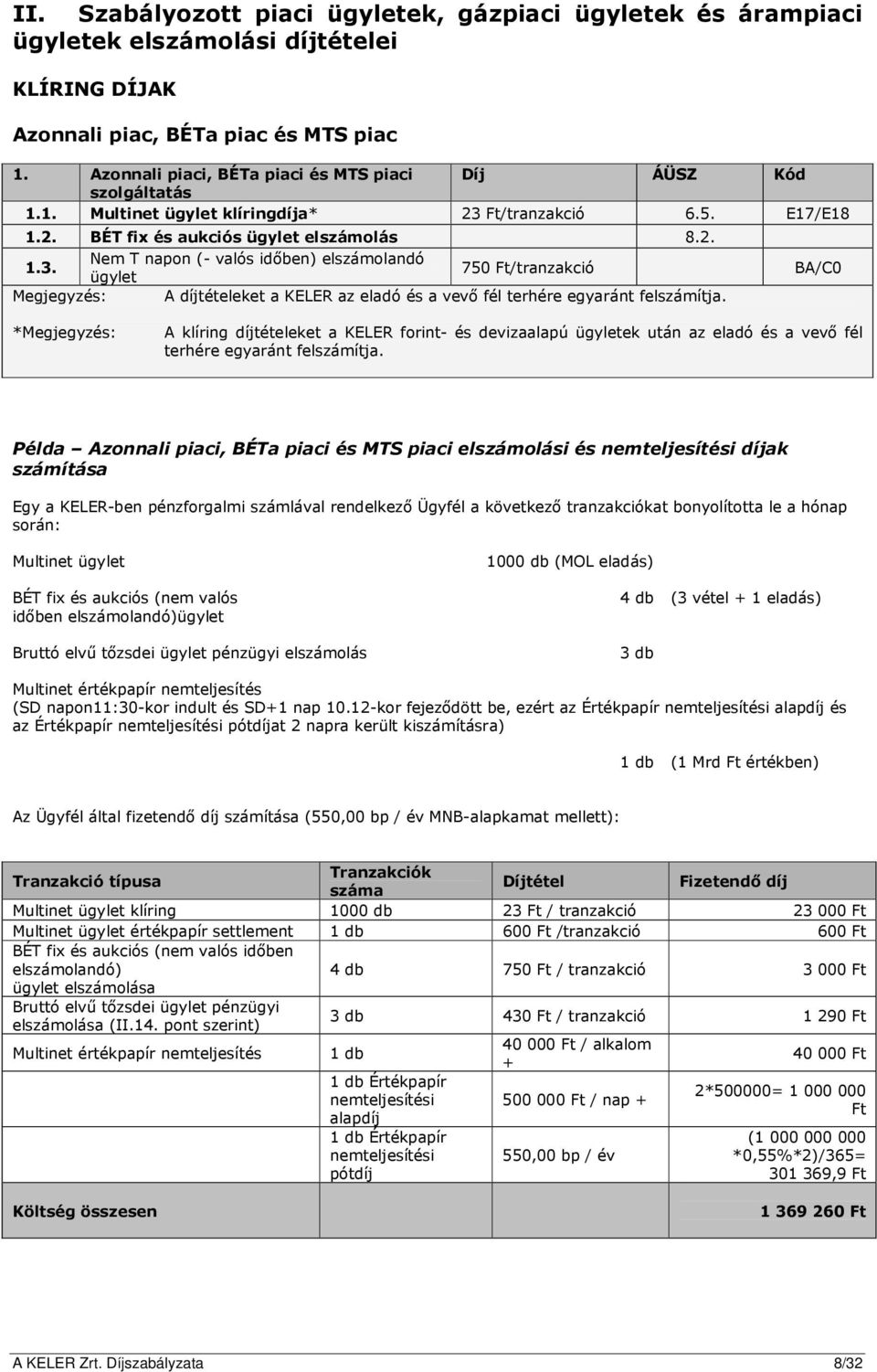 Ft/tranzakció 6.5. E17/E18 1.2. BÉT fix és aukciós ügylet elszámolás 8.2. 1.3.