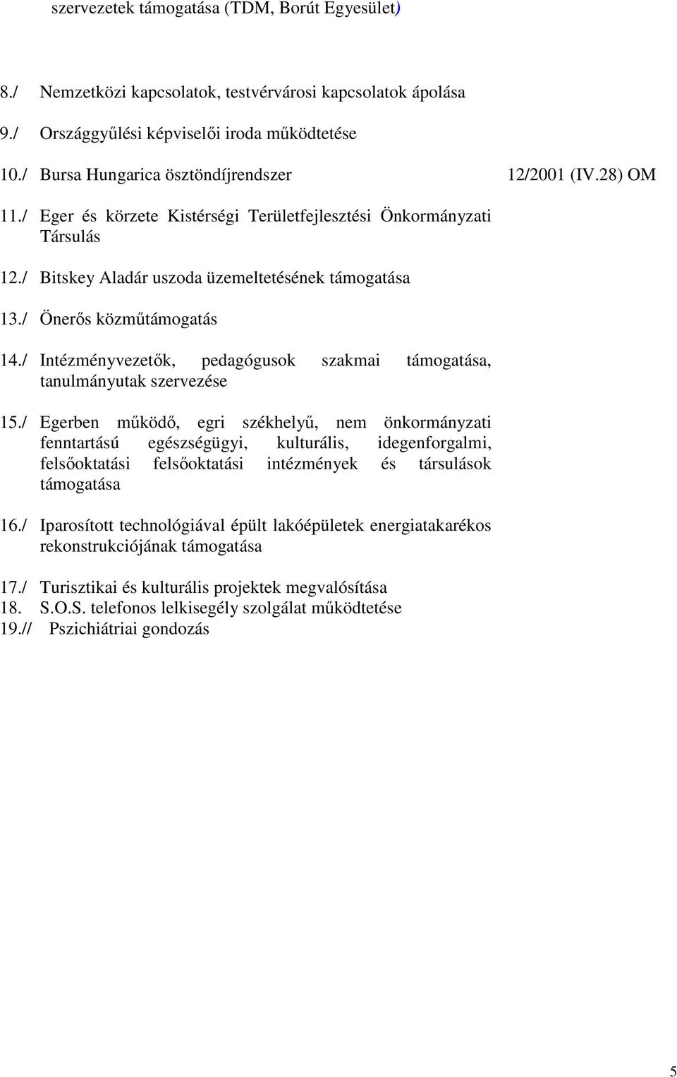 / Önerős közműtámogatás 14./ Intézményvezetők, pedagógusok szakmai támogatása, tanulmányutak szervezése 15.