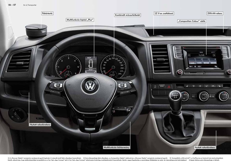 2) Extra felszereltség felár ellenében, a Composition Media rádióval és a Discover Media navigációs rendszerrel együtt. 3) Kompatibilis a MirrorLink TM, a CarPlay és az Android Auto technológiákkal.