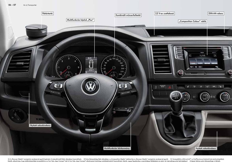 2) Extra felszereltség felár ellenében, a Composition Media rádióval és a Discover Media navigációs rendszerrel együtt. 3) Kompatibilis a MirrorLink TM, a CarPlay és az Android Auto technológiákkal.