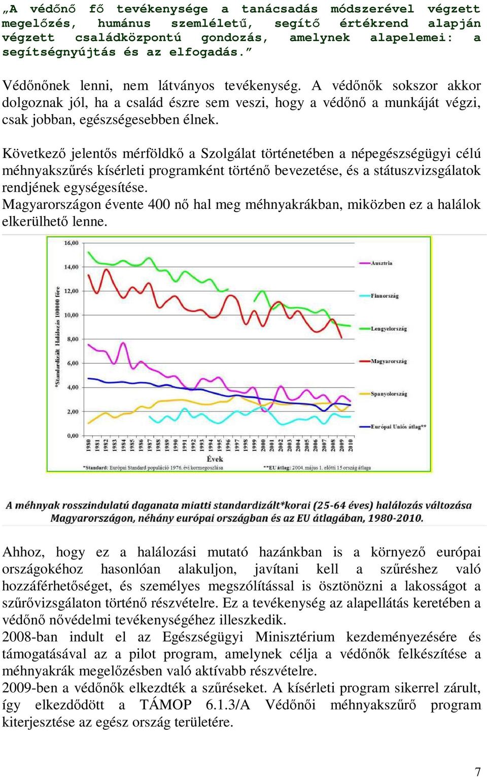 Következő jelentős mérföldkő a Szolgálat történetében a népegészségügyi célú méhnyakszűrés kísérleti programként történő bevezetése, és a státuszvizsgálatok rendjének egységesítése.