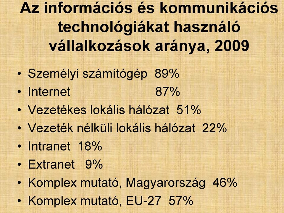 Vezetékes lokális hálózat 51% Vezeték nélküli lokális hálózat 22%