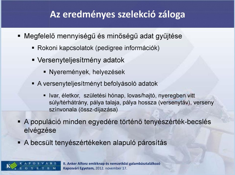 hónap, lovas/hajtó, nyeregben vitt súly/térhátrány, pálya talaja, pálya hossza (versenytáv), verseny színvonala