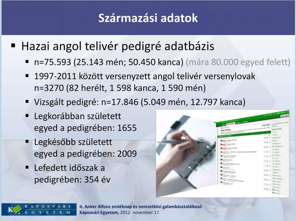 kanca, 1 590 mén) Vizsgált pedigré: n=17.846 (5.049 mén, 12.