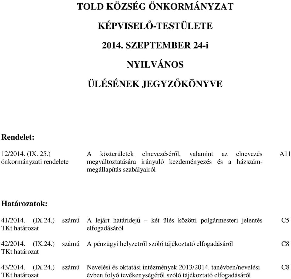 Határozatok: 41/2014. (IX.24.