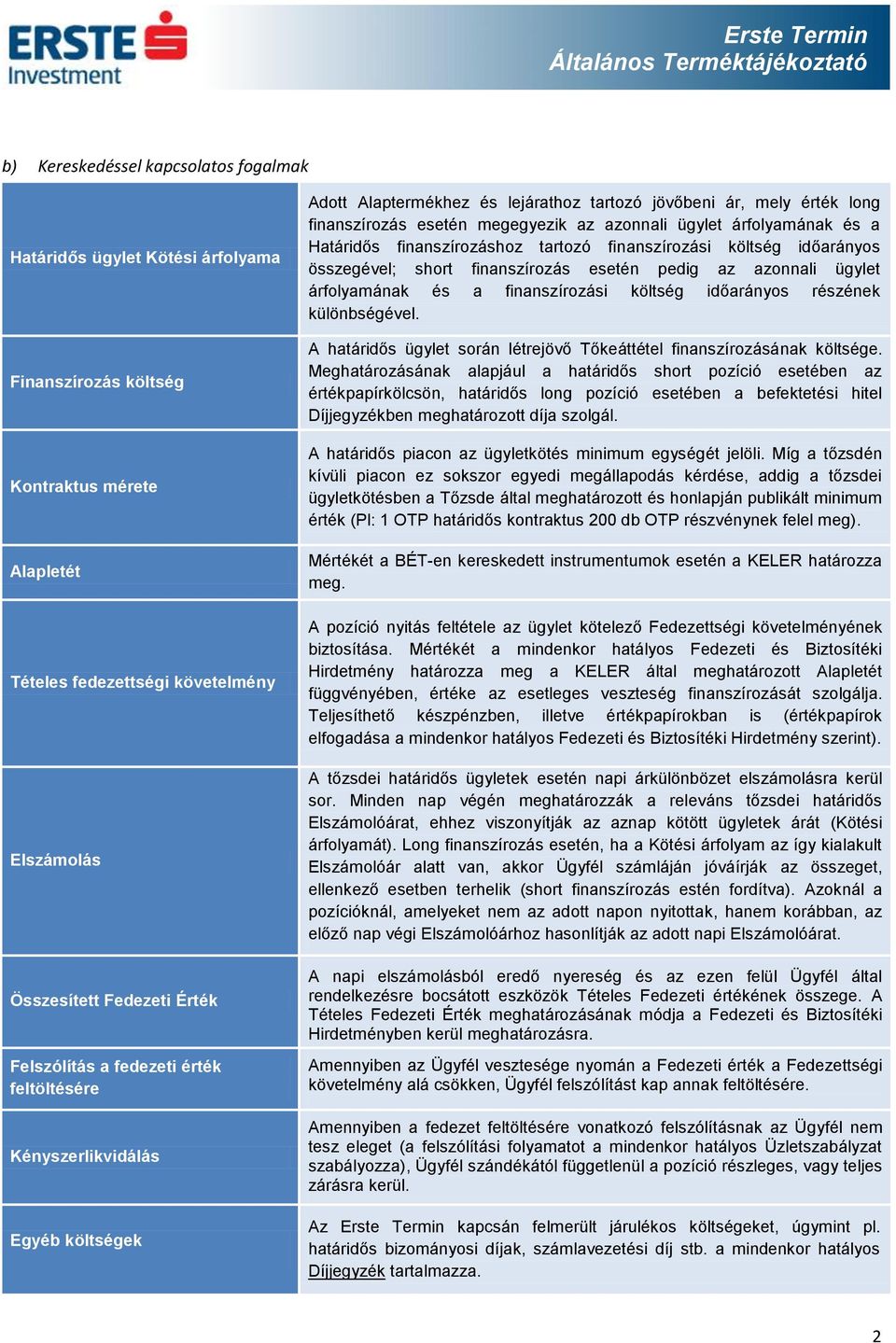 árfolyamának és a Határidős finanszírozáshoz tartozó finanszírozási költség időarányos összegével; short finanszírozás esetén pedig az azonnali ügylet árfolyamának és a finanszírozási költség