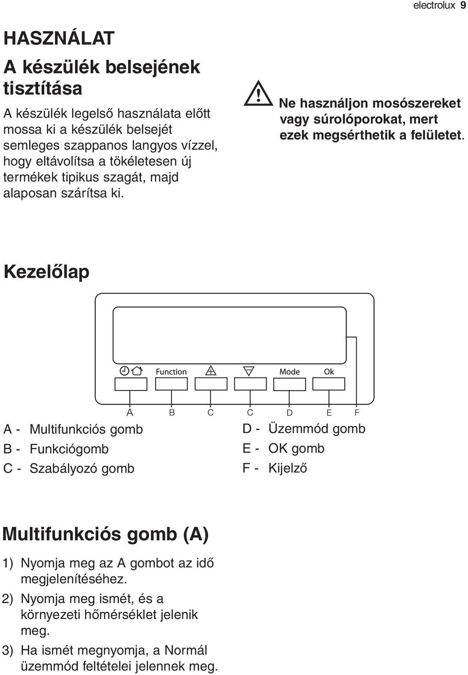 Ne használjon mosószereket vagy súrolóporokat, mert ezek megsérthetik a felületet.