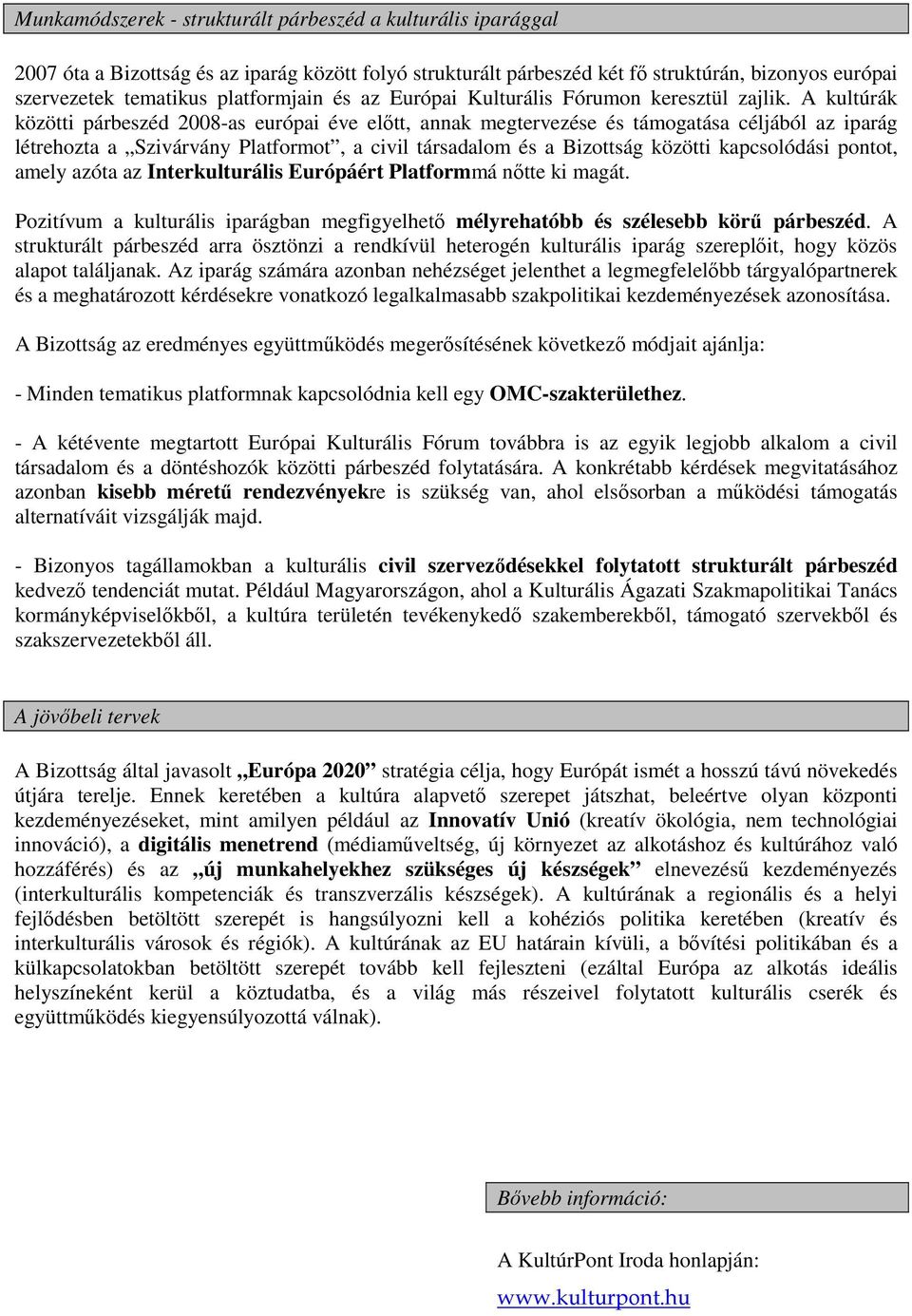 A kultúrák közötti párbeszéd 2008-as európai éve előtt, annak megtervezése és támogatása céljából az iparág létrehozta a Szivárvány Platformot, a civil társadalom és a Bizottság közötti kapcsolódási