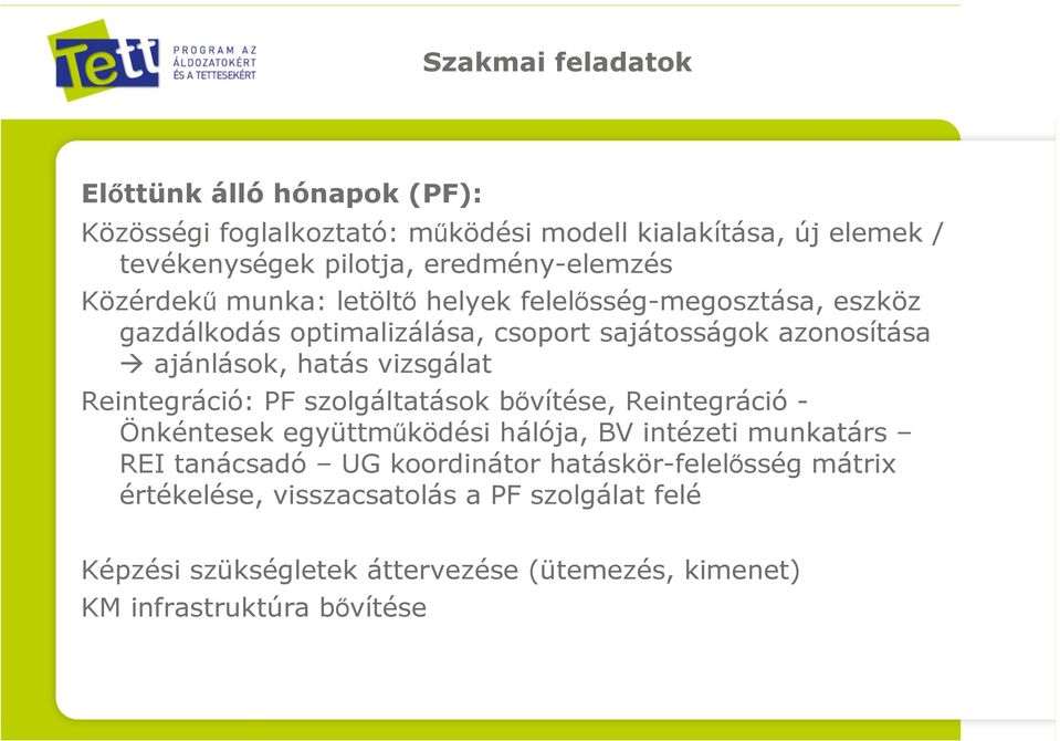 ajánlások, hatás vizsgálat Reintegráció: PF szolgáltatások bővítése, Reintegráció - Önkéntesek együttműködési hálója, BV intézeti munkatárs REI