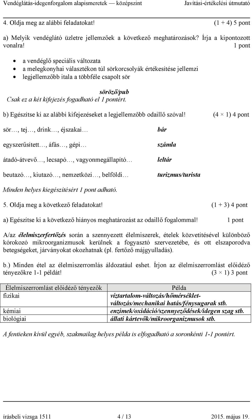 pontért. b) Egészítse ki az alábbi kifejezéseket a legjellemzőbb odaillő szóval!