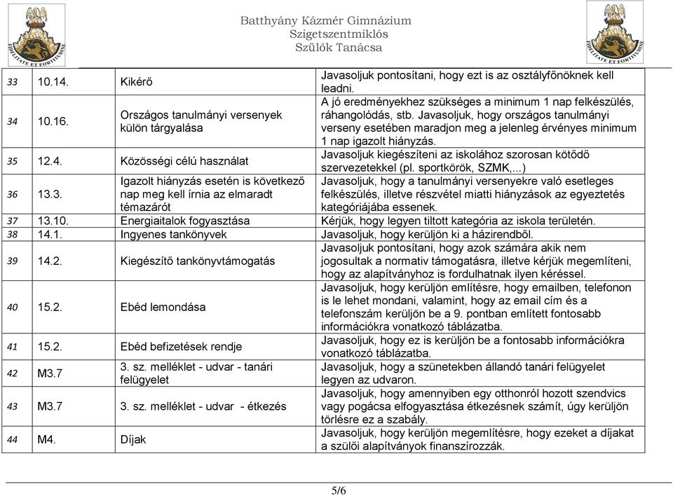 Közösségi célú használat Javasoljuk kiegészíteni az iskolához szorosan kötődő szervezetekkel (pl. sportkörök, SZMK,...) 36