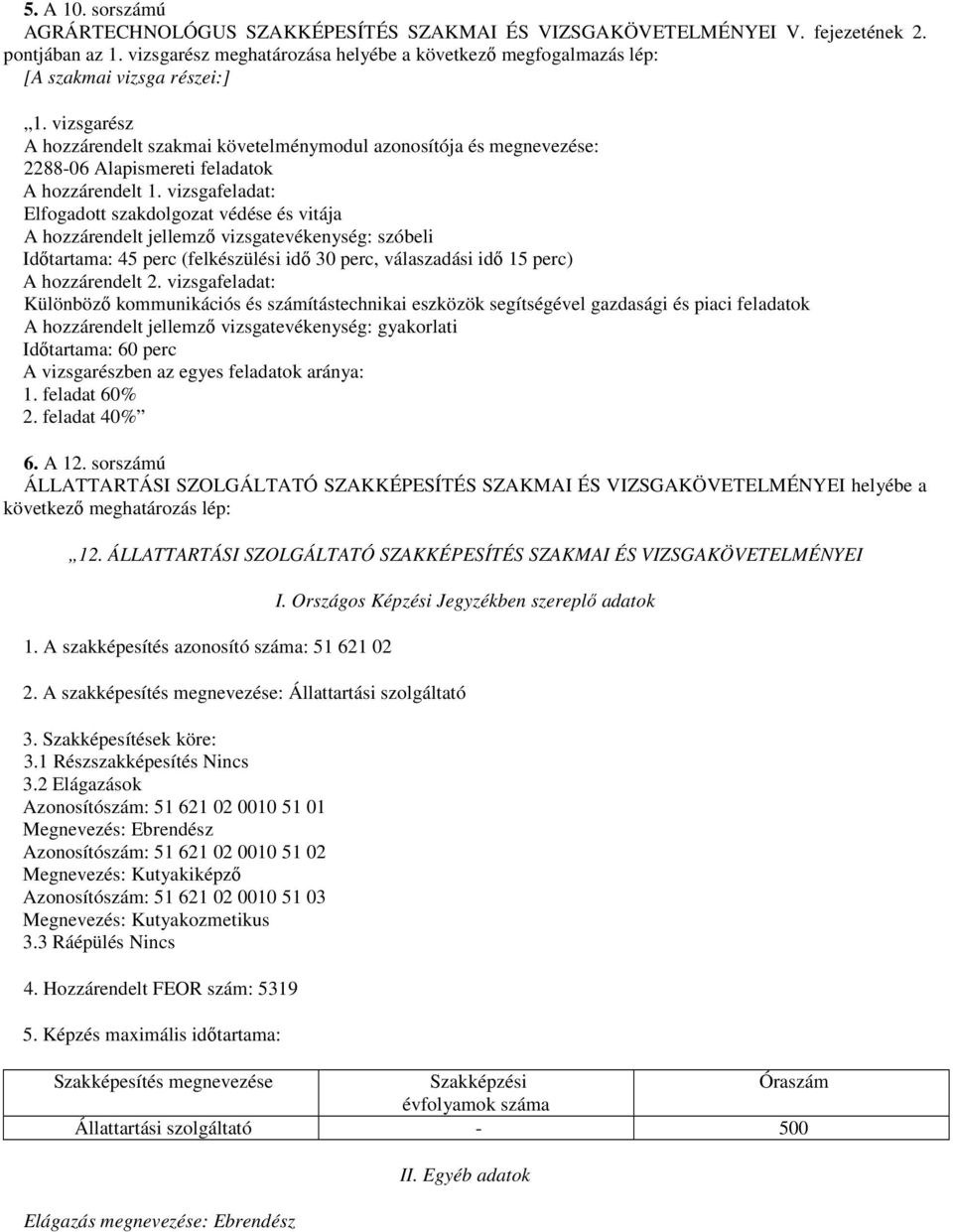 vizsgarész 2288-06 Alapismereti feladatok Elfogadott szakdolgozat védése és vitája A hozzárendelt jellemzı vizsgatevékenység: szóbeli Idıtartama: 45 perc (felkészülési idı 30 perc, válaszadási idı 15