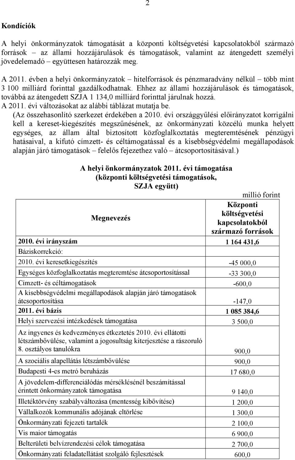 Ehhez az állami hozzájárulások és támogatások, továbbá az átengedett SZJA 1 134,0 milliárd forinttal járulnak hozzá. A változásokat az alábbi táblázat mutatja be.