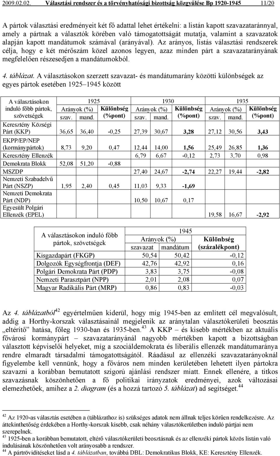 a választók körében való támogatottságát mutatja, valamint a szavazatok alapján kapott mandátumok számával (arányával).