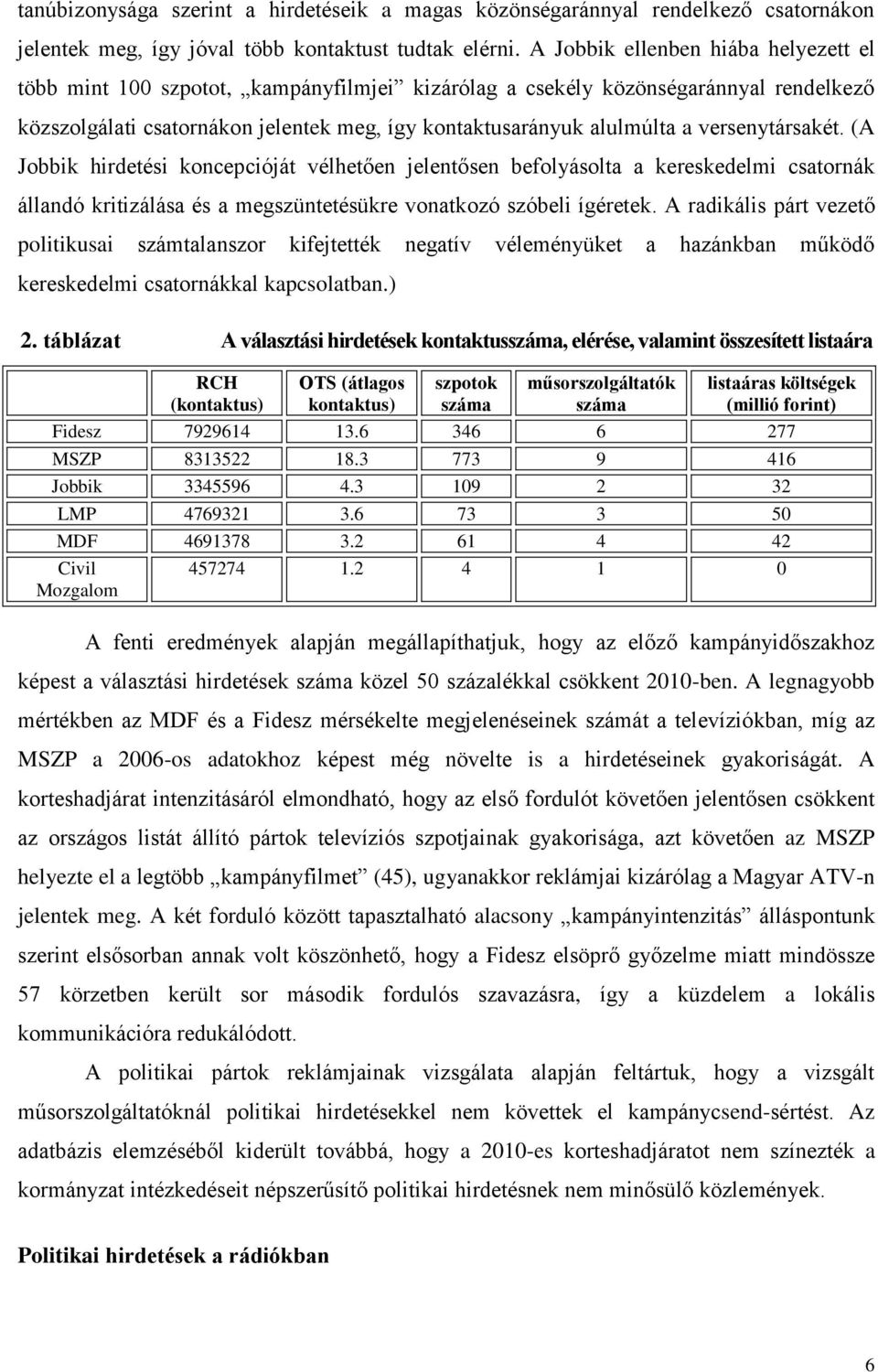 versenytársakét. (A Jobbik hirdetési koncepcióját vélhetően jelentősen befolyásolta a kereskedelmi csatornák állandó kritizálása és a megszüntetésükre vonatkozó szóbeli ígéretek.