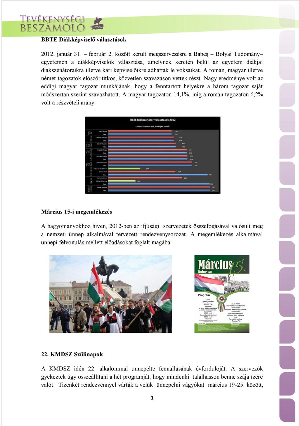voksaikat. A román, magyar illetve német tagozatok először titkos, közvetlen szavazáson vettek részt.
