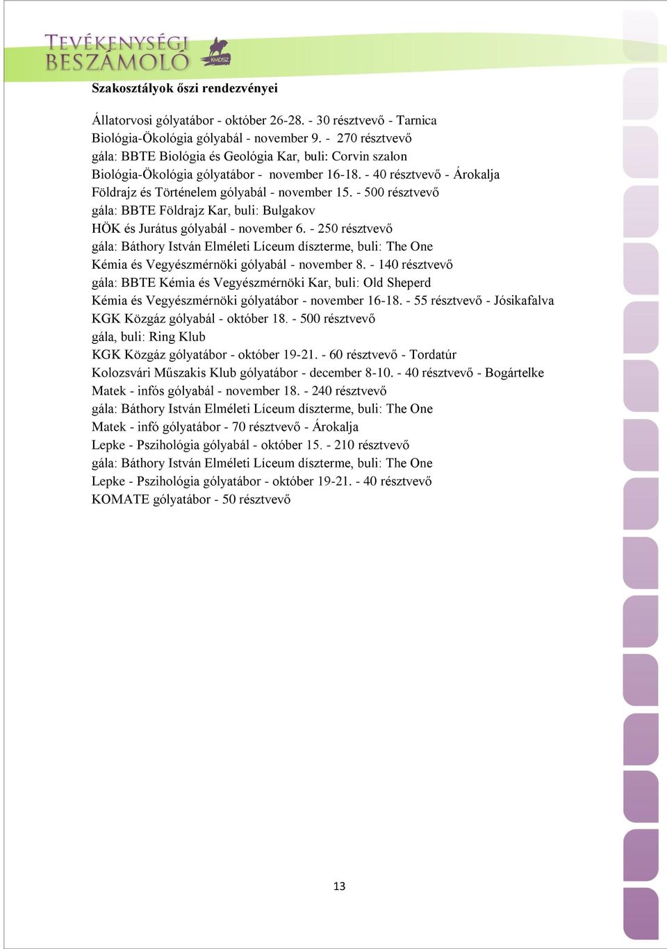 - 500 résztvevő gála: BBTE Földrajz Kar, buli: Bulgakov HÖK és Jurátus gólyabál - november 6.