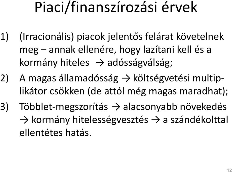 államadósság költségvetési multiplikátor csökken (de attól még magas maradhat); 3)