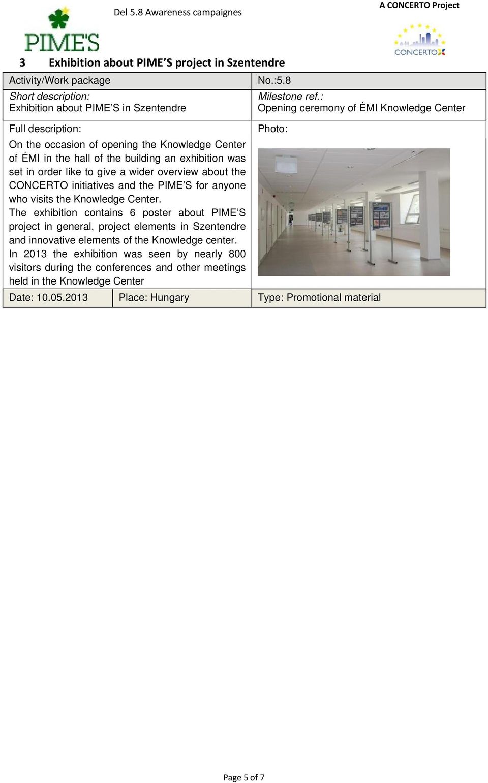 occasion of opening the Knowledge Center of ÉMI in the hall of the building an exhibition was set in order like to give a wider overview about the CONCERTO initiatives and the PIME S for anyone who